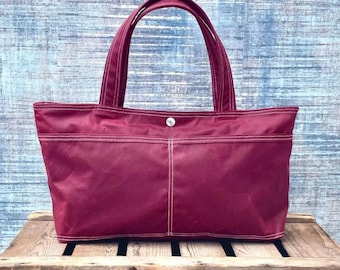 Bordeaux Gewachste Canvas Einkaufstasche: Handgemachte tägliche Handtasche