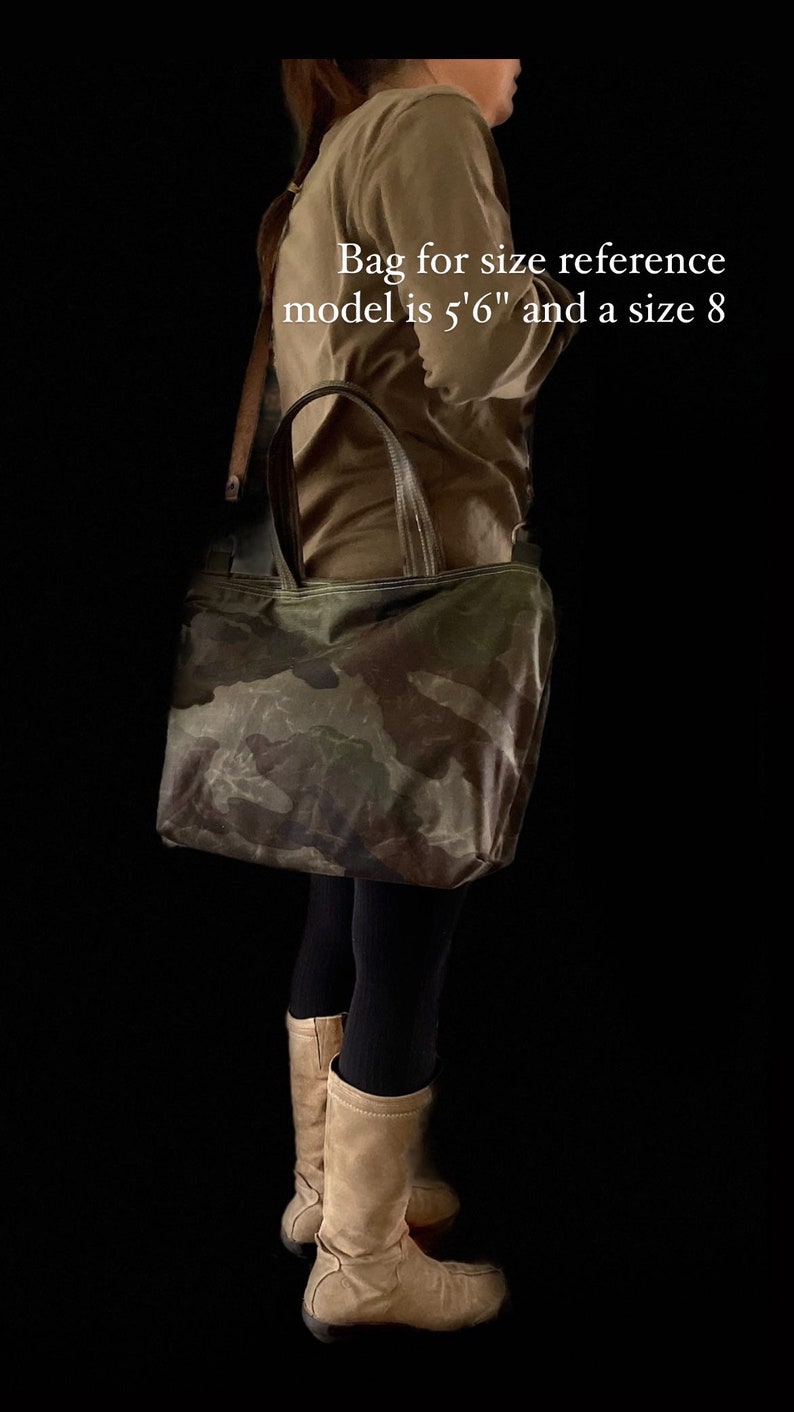 Camouflage Canvas tote bag , Waxed canvas tote , Back to school bag, Messenger bag, Diaper bag, Valentine day gift, Gift for her, Travel bag image 3