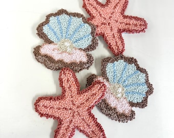 Strand Muschel Untersetzer - Handgefertigte Küsten Mug Rugs, Nautische Wohnkultur, Geschenk für Liebhaber des Ozeans