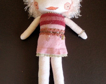 Felted Wool Soft Sculpture Fancy Girl Doll