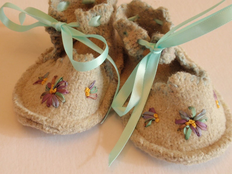 Light Gray Baby Booties recycled soft wool with flowers Etsy
