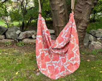 LARGE-Sized  Red Paisley on Blue  HERMIONE BAG, Boho Bag, Bohemian Style, Large Carry-On Bag, Weekender Bag, Boho Style, College Accessory