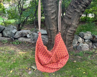 MEDIUM-Sized  Rust on Pumpkin Geometric Fabric  ARIANA BAG, Cross-Body, Shoulder, Carry-On, Weekender Bag, Fashion, Boho Style, Medium Purse