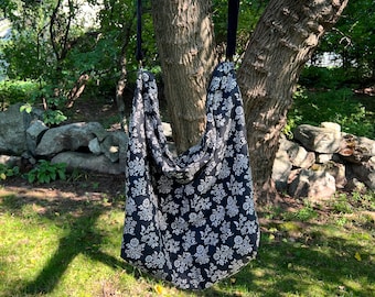 LARGE-Sized  Black Floral HERMIONE BAG, Fabric Boho, Shoulder, Cross-Body Bag, Carry-On-Bag, Weekender Bag, Fall Fashion, Boho Style, Purse