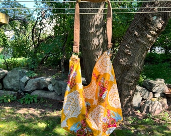 MEDIUM-Sized  Deep Yellow Print Fabric ARIANA BAG Boho, Shoulder or Cross-Body, Carry-On-Bag, Weekender Bag, Fall Fashion, Boho Style, Purse