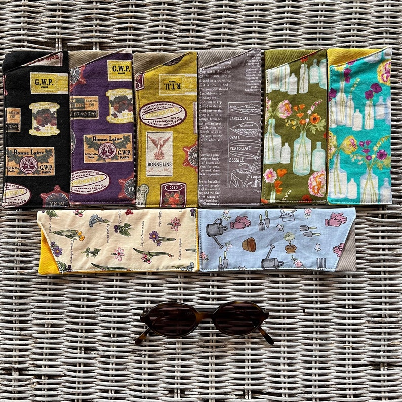SM. Gardening & Old-Fashioned Labels Fabric Reading Glasses Case, Sm. Eyeglasses, Travel Accessory, Glasses Case, Glasses Pouch, Small Gift image 3