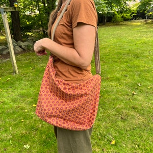 MEDIUM-Sized Rust on Pumpkin Geometric Fabric ARIANA BAG, Cross-Body, Shoulder, Carry-On, Weekender Bag, Fashion, Boho Style, Medium Purse image 6