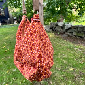 MEDIUM-Sized Rust on Pumpkin Geometric Fabric ARIANA BAG, Cross-Body, Shoulder, Carry-On, Weekender Bag, Fashion, Boho Style, Medium Purse image 3