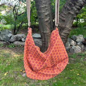 MEDIUM-Sized Rust on Pumpkin Geometric Fabric ARIANA BAG, Cross-Body, Shoulder, Carry-On, Weekender Bag, Fashion, Boho Style, Medium Purse image 2