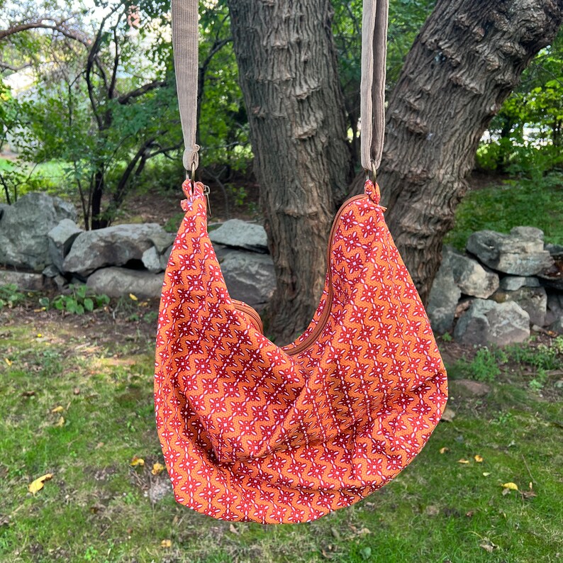 MEDIUM-Sized Rust on Pumpkin Geometric Fabric ARIANA BAG, Cross-Body, Shoulder, Carry-On, Weekender Bag, Fashion, Boho Style, Medium Purse image 2