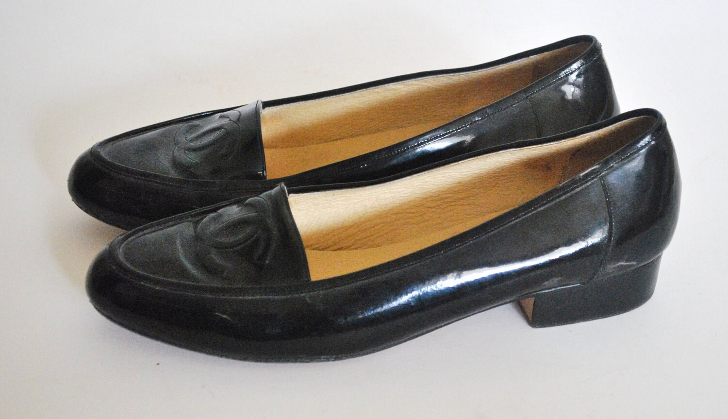 Vintage AUTHENTIC Chanel Loafers/ Black Patent Leather Flats/ | Etsy