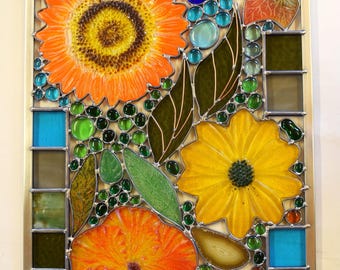 Stained & Fused Glass Floral Panel