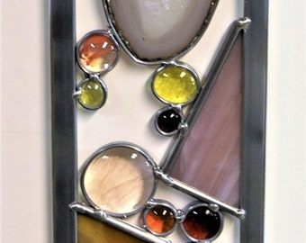 X Large Stained Glass Suncatcher with Brazilian Agate, Multi Color Design (4.75x24)