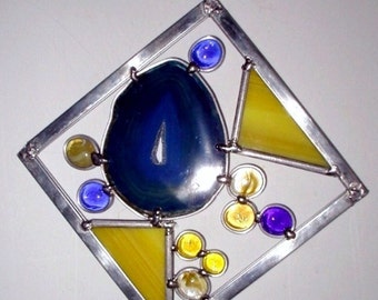 8" Stained Glass Suncatcher with Brazilian Agate Slice