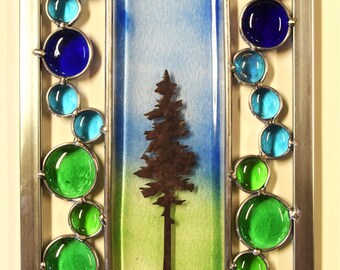 Copper Tree Stained Glass Suncatcher: Brazilian Agate Landscape