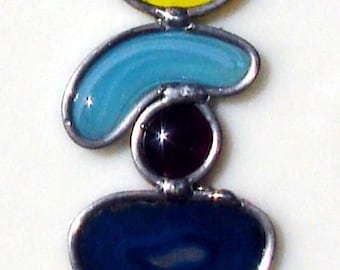 Funky Stained Glass Suncatcher with Agate Slice, 9-11"