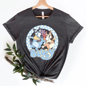 Blue Cartoon Dog Tee – Dancing Pup Sisters Shirt – Cute Toddler Coquette Bowcore Tshirt