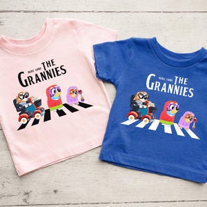 Cute Here Come The Grannies Matching Family Holiday T-Shirt, Cartoon Dog Holiday Tee, Blue Dog Sweatshirt, Adult Toddler Youth Shirt