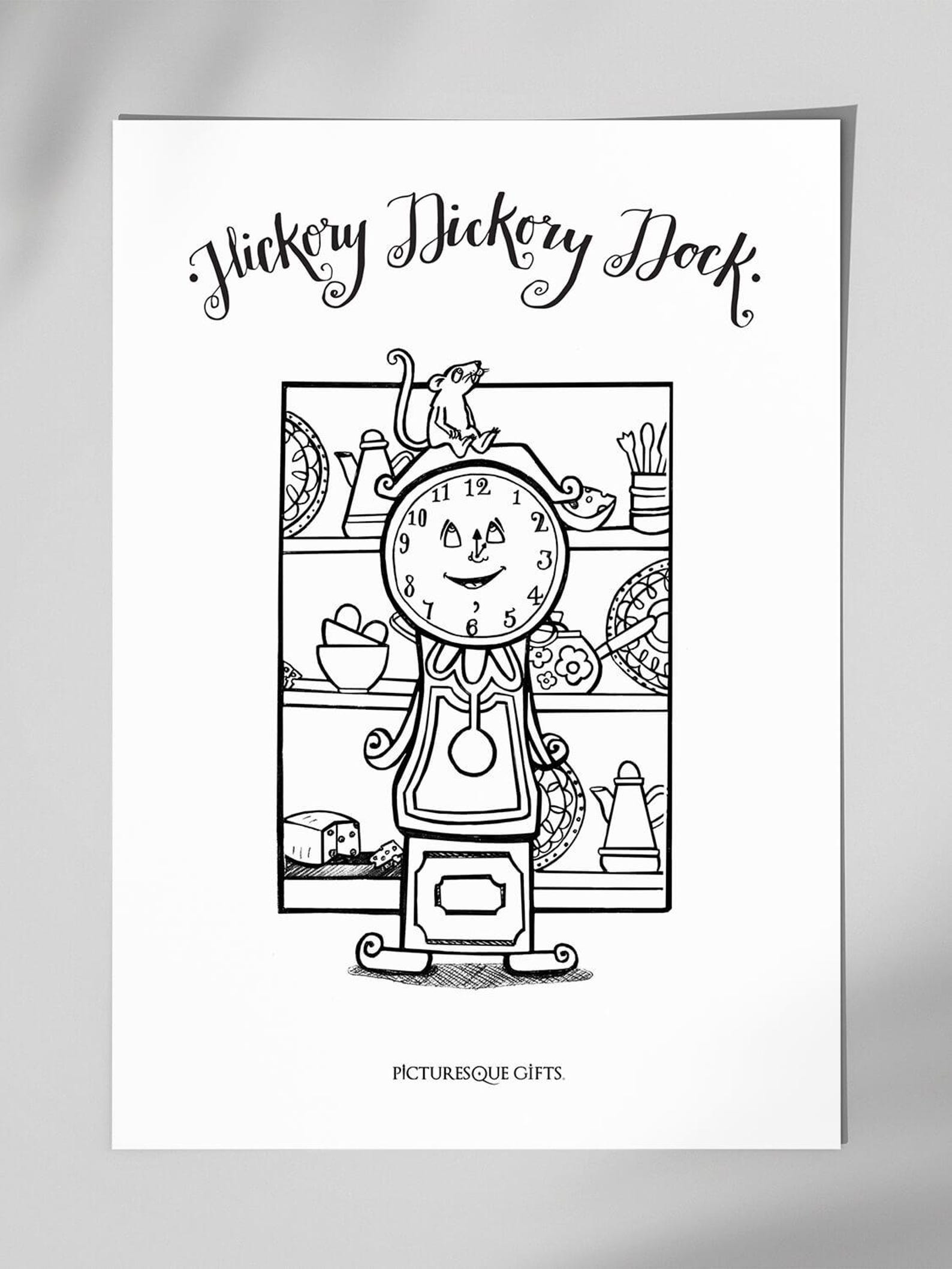 Hickory Dickory Dock Coloring Page | Nursery Rhyme Activity (PDF ...