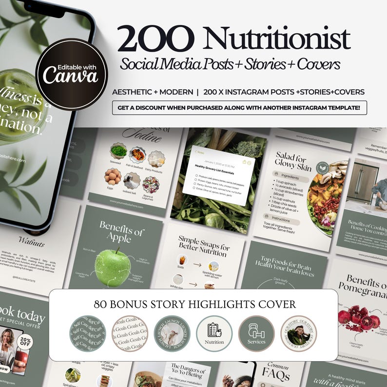200 Nutrition Coach Instagram Post Templates | Wellness Templates ...