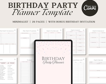Modello di piano di compleanno stampabile, pianificatore di compleanno, guida alla pianificazione di eventi, pianificatore di feste, modello Canva, guida per feste di compleanno, pianificatore di eventi