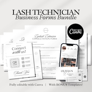 Pack professionnel pour technicienne de cils, formulaires de consentement pour l'extension de cils, modèles de marque de cils, formulaires professionnels esthéticiens, formulaires de réception des clients
