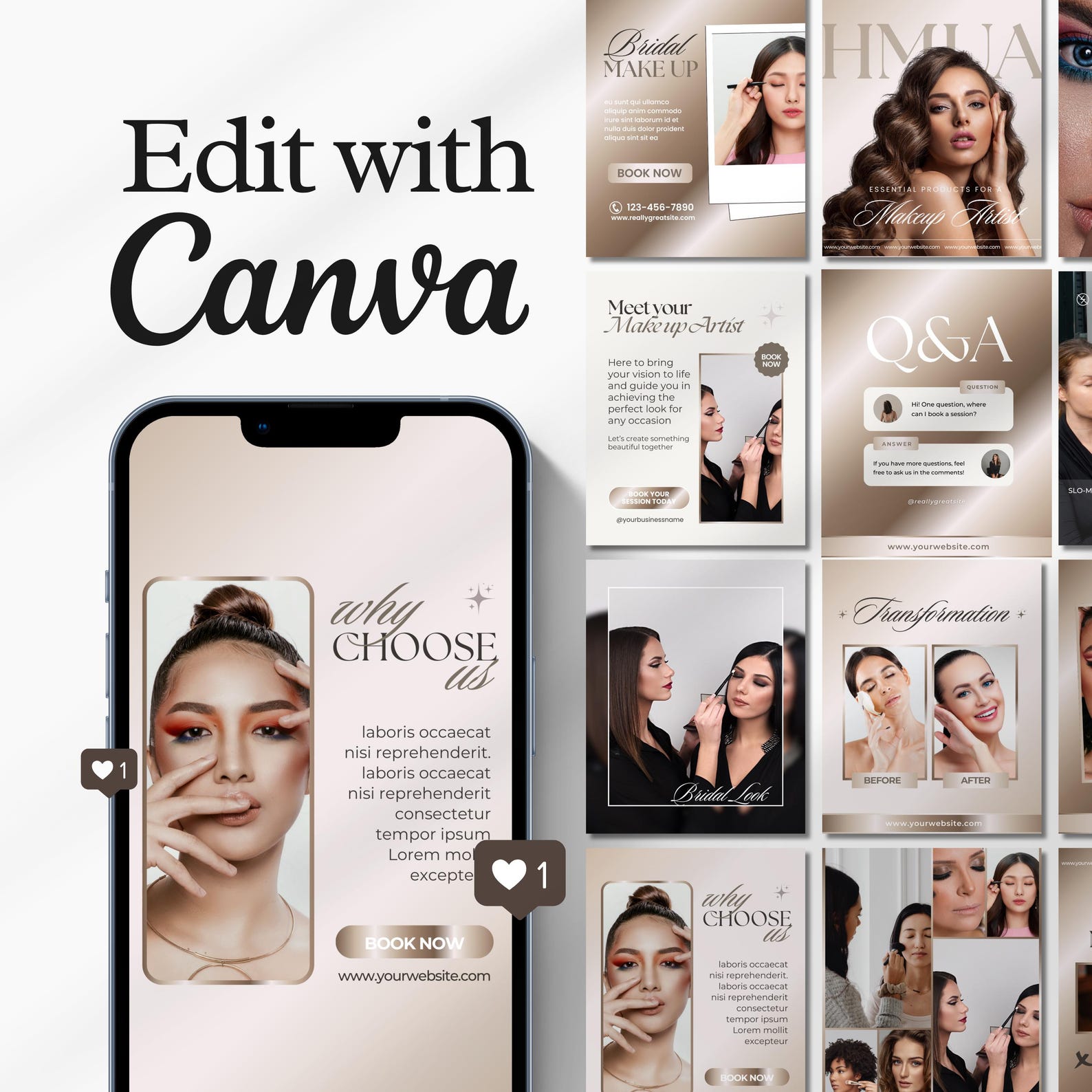 60 Ultimate MUA Instagram Templates • Make up Artist Post + Story ...