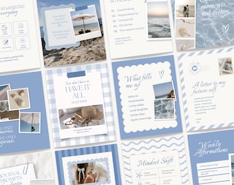 202 Coastal Instagram Templates Canva, Scandi Aesthetic Social Media Templates, Travel Content Posts, Stories, Carousels for Creators, Blue