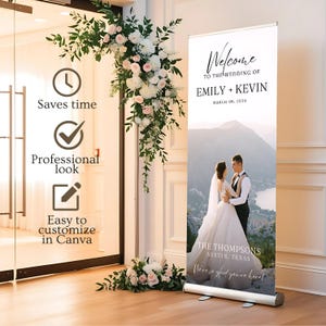 Wedding Retractable Banner, Welcome Romantic Style, Roll up banner, Welcome banner, Wedding welcome sign, pull up banner, stand up banner,