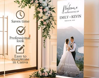 Hochzeit einziehbares Banner, Willkommen im romantischen Stil, Roll-up-Banner, Willkommensbanner, Hochzeit Willkommensschild, Pull-Up-Banner, Stand-Up-Banner,