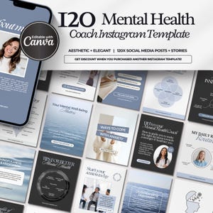 Mental Health Instagram Template, Therapist Template, Psychologist Social Media, Holistic Wellness Coach, Trauma Therapy Social Media Canva,