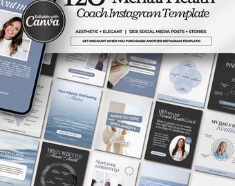 Mental Health Instagram Template, Therapist Template, Psychologist Social Media, Holistic Wellness Coach, Trauma Therapy Social Media Canva,