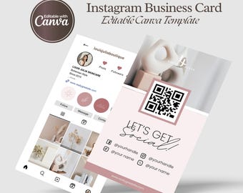 Tarjeta de presentación de Instagram, plantillas editables para esteticistas, tarjeta de presentación de Instagram, plantilla para cuidado de la piel, plantilla para redes sociales, tarjeta de presentación con código QR