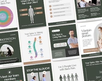 Chiropractic Wellness Social Media Posts Chiropractor Instagram Templates Chiropractic Clinic Templates Chiropractic Wellness Branding Canva
