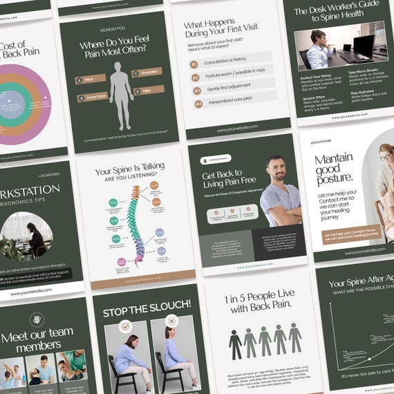 Chiropractic Wellness Social Media Posts Chiropractor Instagram Templates Chiropractic Clinic Templates Chiropractic Wellness Branding Canva