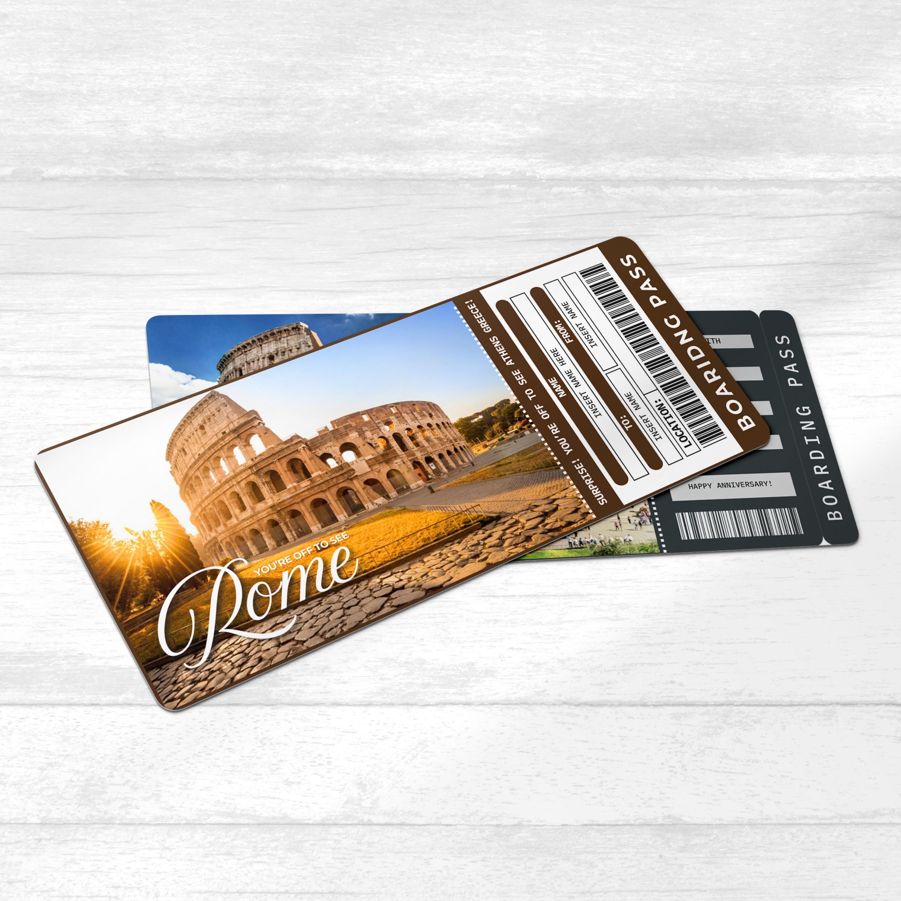 Rome Printable Boarding Pass, Digital ROME Surprise Trip Gift Ticket ...