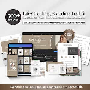 Life Coaching Branding Toolkit, Instagram Posts, Therapy Worksheets & Workbooks, Coaching Tools and Resources, Client Forms, Canva Templates