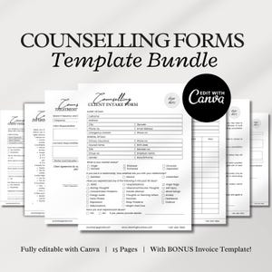 Bundel counselingformulieren, intakegesprek cliënt geestelijke gezondheid, sjablonen geïnformeerde toestemming, ontheffing therapieopzegging, sjabloon formulier psychotherapie