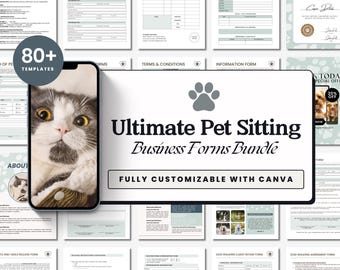 Serviceovereenkomst/contract dierenoppas, bewerkbaar en afdrukbaar Intakeformulier nieuwe klant, factuur, uithangborden, CANVA