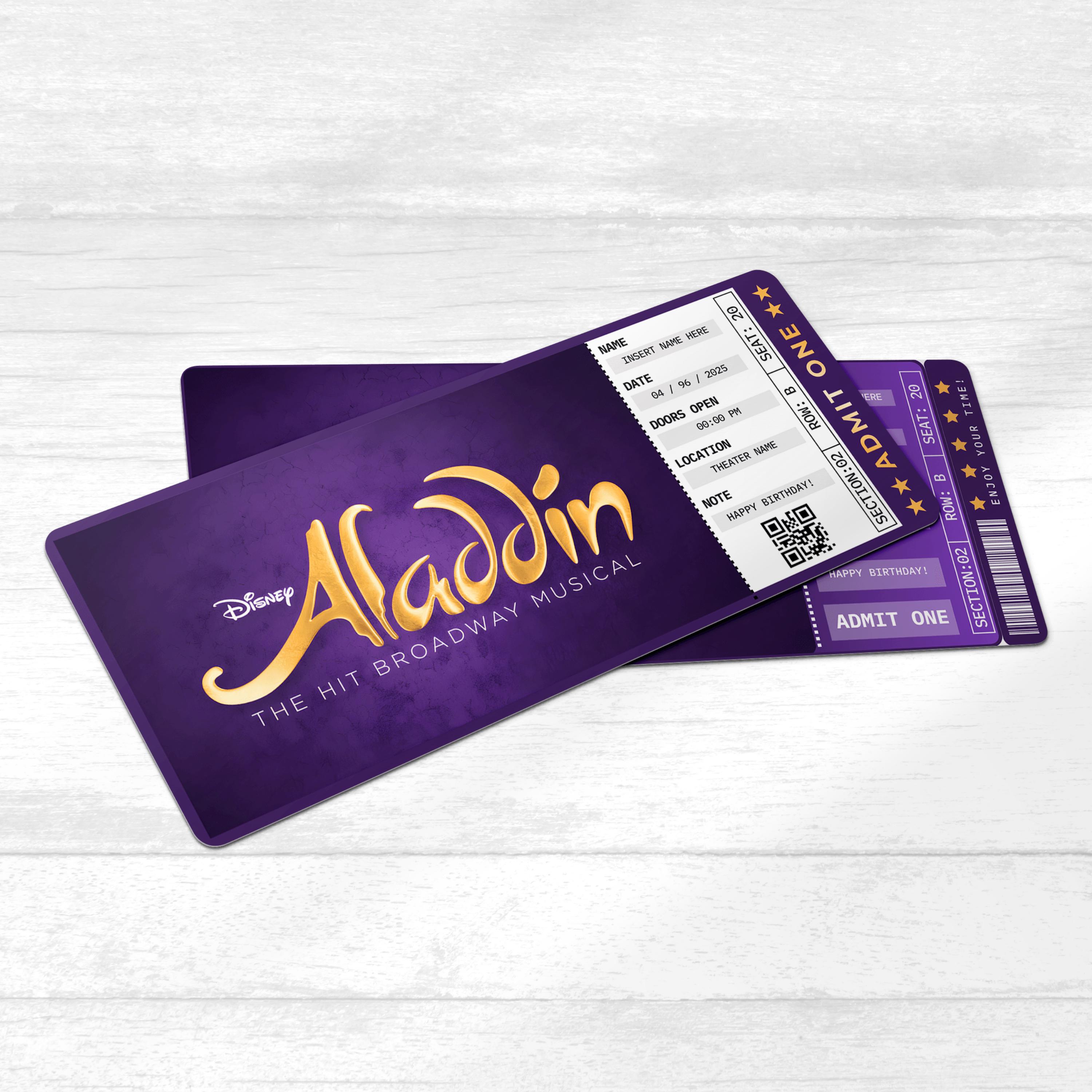 Editable Aladdin Musical Theatre Ticket, Personalized Gift Reveal ...
