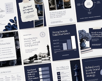 202 Deep Blue Instagram Templates Canva, Blueberry Branding Kit for Small Business, Modern Bold Social Media Content Pack, Canva Templates