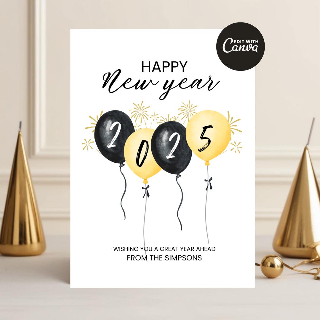Happy New Year Card, Printable New Year Card, Digital Happy New Year Card, Digital Download ...