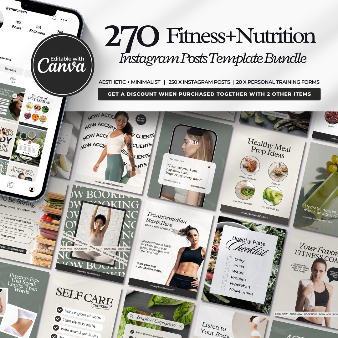 Fitness Coach Instagram Template, Nutrition Coach, Health Coach, Canva ...