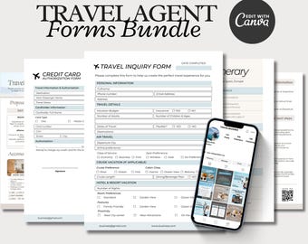 Travel Agent Forms Bundle, Travel Business Forms, Travel Inquiry, Booking Information, Travel Quote Form, Travel Invoice, Canva Templates