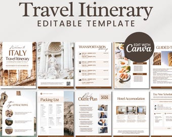 Editable Travel Itinerary Template | Trip Itinerary | Printable Travel Guide | Travel Agent Planner | Holiday Honeymoon Vacation Planner