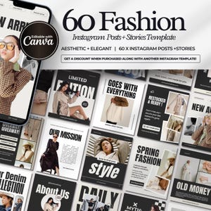 60 Fashion Instagram Templates, Instagram Clothing Brand, Editable Fashion Instagram Templates for Business, Aesthetic Instagram, CANVA