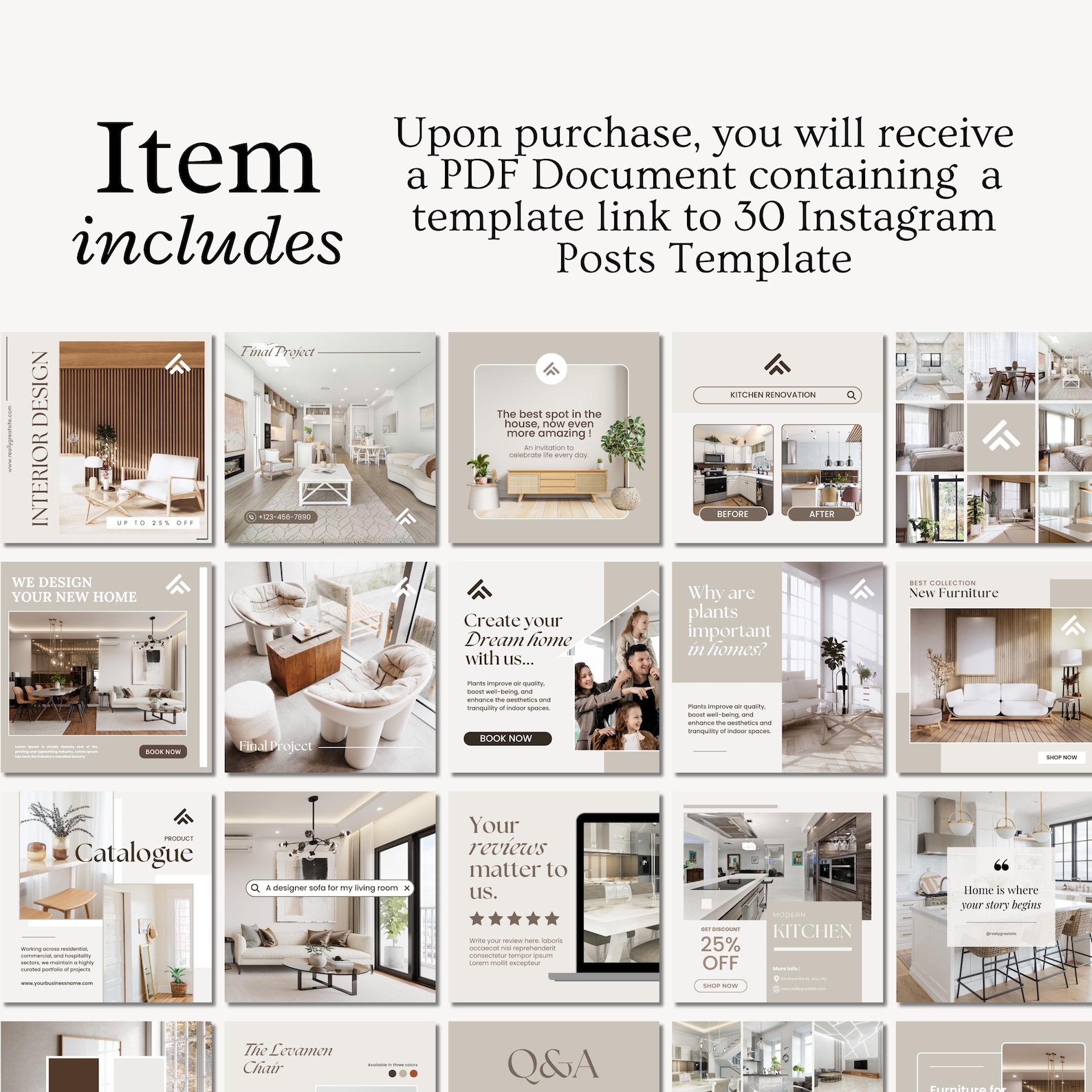 Interior Design Instagram Post Templates, Interior Decoration Posts and ...