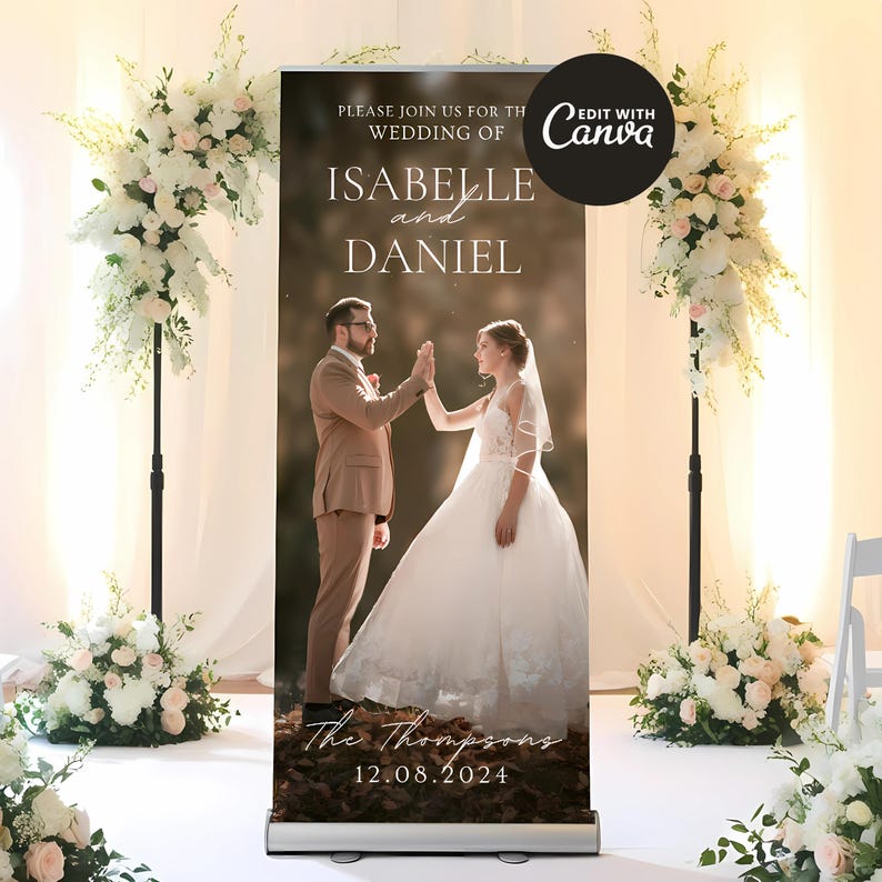Wedding Retractable Banner, Welcome Romantic Style, Roll up Banner ...