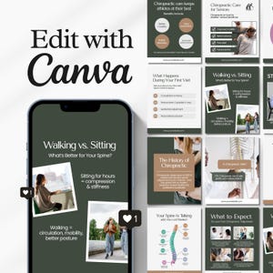 Editable chiropractic Instagram templates featuring chiropractor posts, clinic content, holistic health tips, chiropractic branding, educational carousels, and professional social media designs for chiropractic clinics and wellness practices.