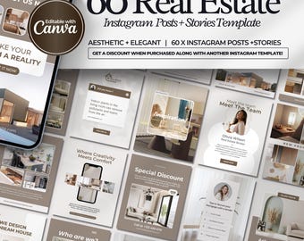 Plantilla de publicación de Instagram de bienes raíces de lujo para Canva / Plantillas de marketing en redes sociales para agentes inmobiliarios / Kit de marca inmobiliaria / Plantillas de Canva